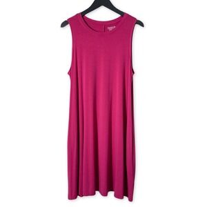 Time and Tru Tank Midi Dress Womens Large Magenta Pink Sleeveless Pockets Casual